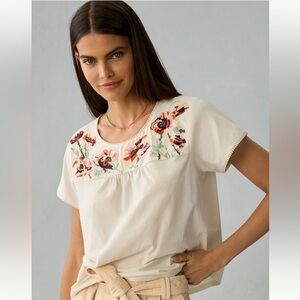 Anthropologie tiny fern embroidered tee 1x